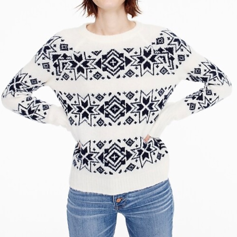 J. Crew Navy Fair Isle Striped Crew Neck Sweater